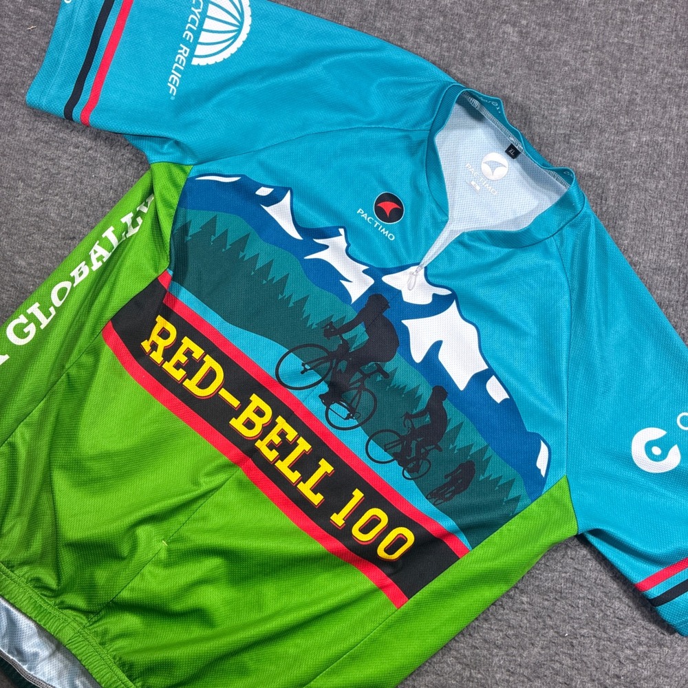 Pactimo Cycling Jersey Mens XL Blue Green Red-Bell 100 2015 Short Sleeve
